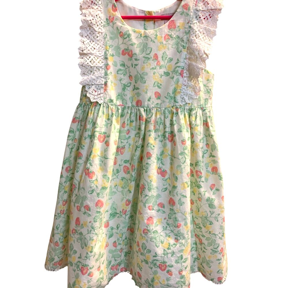 CATHERINE MALANDRINO GIRLS SIZE 10 EASTER SUMMER STRAWBERRY FLORAL MIDI DRESS